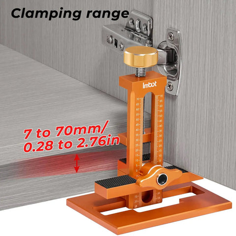 Three In One Cabinet Door Mounting Jig With Base For Frameless And Framed Cabinets Adjustable Door Installation Positioning Tool With Expanded Clamping Range DIY Friendly Stand And Clamp Modes Easy Install In Tight Gaps in use on cabinet door hinge