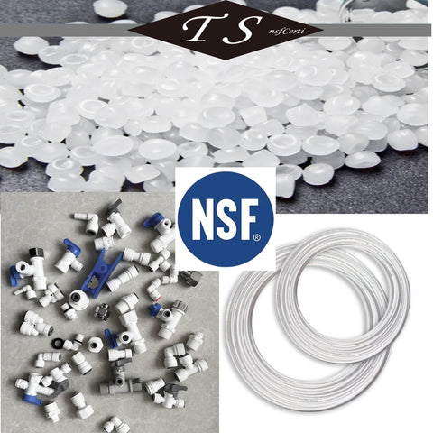 TSnsfCerti NSF 3/8 in water line tubing with push-to-connect fittings for RO; includes 30 ft tubing and 11 connectors.