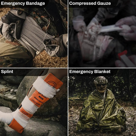 Emergency bandage, compressed gauze, splint, and blanket from the Tactical IFAK Trauma Kit With CAT Tourniquet For Wound Care In Durable MOLLE Pouch