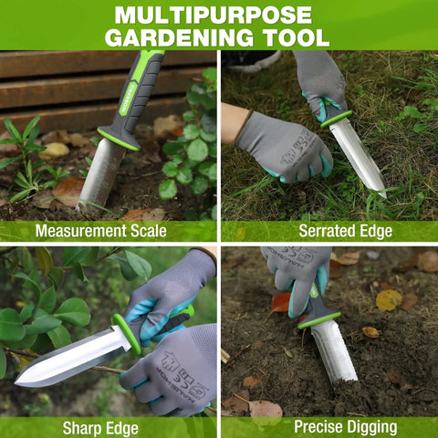 Hori Hori Garden Knife With 7 Inch Stainless Blade Dual Edge For Weeding Digging Planting Ergonomic TRP Handle With Hanging Hole