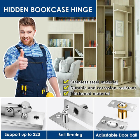 Display of 1 Pack Heavy Duty Pivot Hinge Set With Door Ball Catch For Wood Doors Hidden Stainless Steel 360 Degree Rotation Invisible Pivot Door Hardware For Secret Doors And Bookshelves.