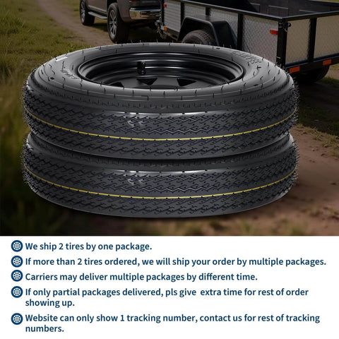 2-Pack 5.30-12 Trailer Tires With 12 Inch Rims, 5 Lug On 4.5 Inch Bolt Pattern, 6 Ply Load Range C Heavy Duty Tires, stacked view