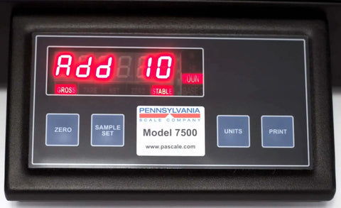 Digital display and controls of Precision Counting Scale for Bench Use with 50 Lb Capacity and 0.002 Lb Resolution.