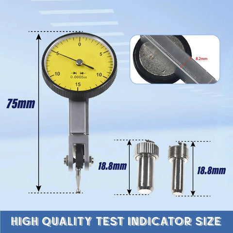 Yellow 0.030 In Test Indicator With 0.0005 In GR Dial Reading 0-15-0 New Machinist Grade Precision Tool shown with components