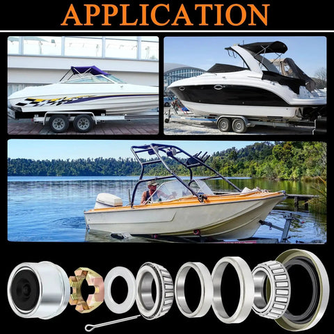 Four boats on trailers showing Two Sets Trailer Bearing Kit For 3500 Lb Boat Trailer Axle Bearings L68149 And L44649 Complete Kit