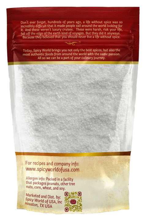 Back view of Citric Acid Powder 2 Lb Bag Food Grade Non GMO Granular For Cleaning Canning packaging with company info.