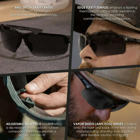 Tacana ANSI Z87.1 Safety Glasses for Men With Anti Fog Lenses, showing impact-resistant polycarbonate and adjustable nosepiece