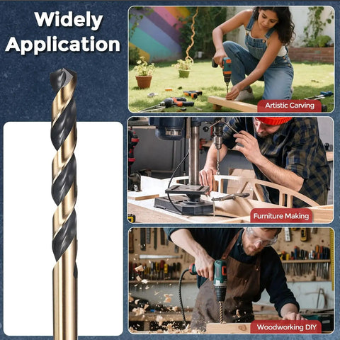 Five Pack 4.2mm Drill Bits M2 High Speed Steel Twist Cutting Tools for Metal Wood Plastic with 135 Degree Split Point and Black Gold Finish, great for crafting applications like artistic carving, furniture making, and woodworking DIY.