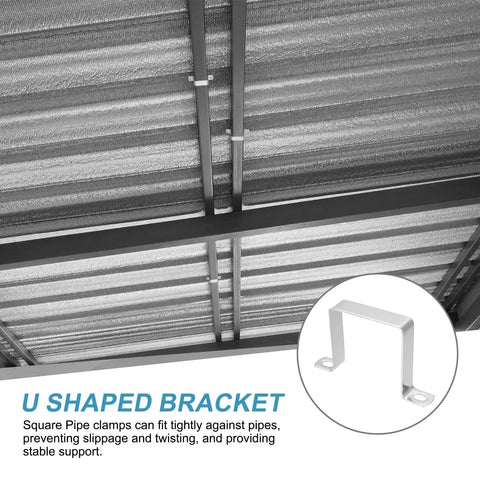 Square Pipe Clamp Set Six Pcs 70x70mm 304 Stainless Steel U Shaped Connector Brackets in use for secure tube installation