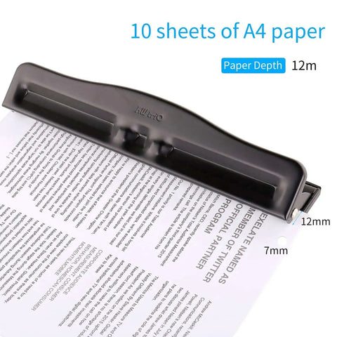 Compact Handheld 3 Hole Puncher With Metal Body, Adjustable 3 Or 4 Hole Spacing And 7mm Aperture, Punches Up To 10 Sheets Of A4 Paper