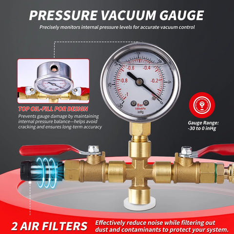 ROGVOC 1.5 gal vacuum chamber with acrylic lid, 201 stainless steel body, gauge and hose