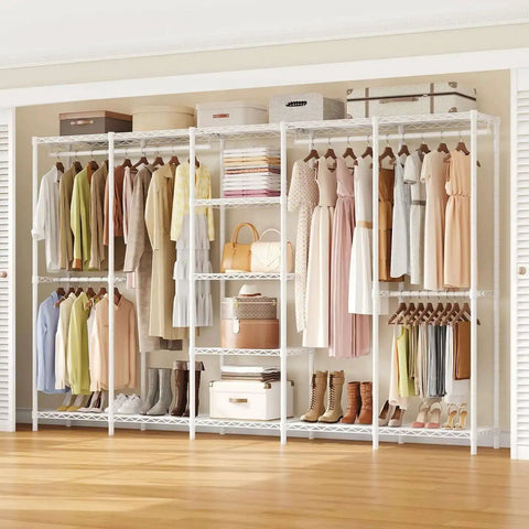 Extra Large Industrial Pipe Clothing Rack With Five Tier Shelves And Hanging Rods Freestanding Portable Closet Organizer System 88.6 Inches Wide
