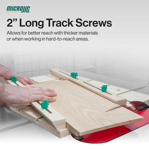 Dovetail Hardware Variety Pack 2.0 used for woodworking, showing track system with two-inch screws and flexible fence setup.