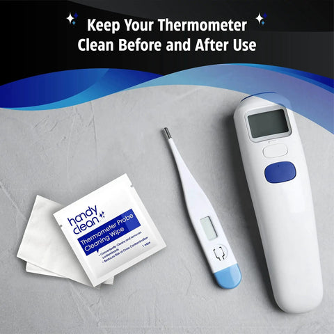 70 Percent Isopropyl Alcohol Thermometer Wipes For Probes 1000 Count with digital thermometers on gray surface