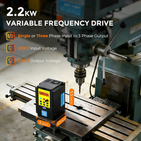 2.2KW 3HP VFD Variable Frequency Drive 220V 10A Input To 3 Phase Output 0 To 400 Hz Soft Start Motor Speed Controller on milling machine