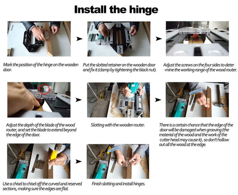 Steps for using Aluminum Alloy Door Hinge Jig For Woodworking DIY Friendly Pro Grade Hole Opener And Slot Locator for hinge installation