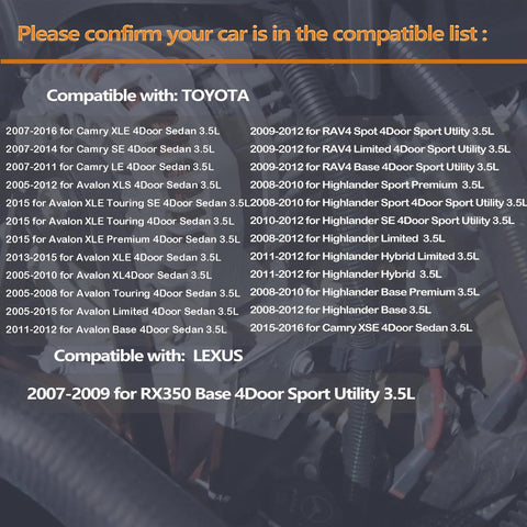 Compatibility list for 3.5L Alternator For Avalon Camry RAV4 RX350 Fits Toyota And Lexus Direct Fit Easy Install Upgrade Your Ride OE Numbers 104210 2070 2071 2074 4470 4471 4830 111.