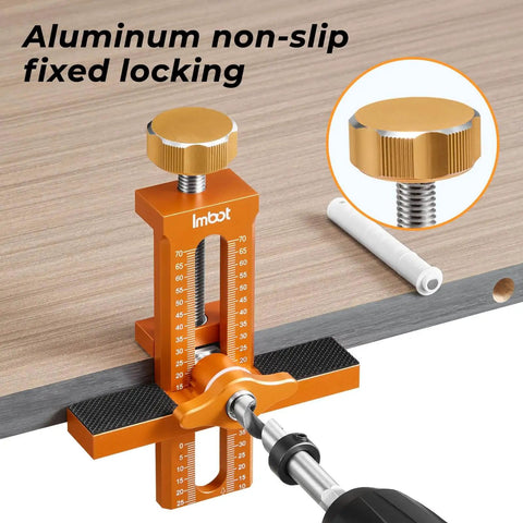 Three In One Cabinet Door Mounting Jig With Base for Frameless and Framed Cabinets on wooden surface, close-up view