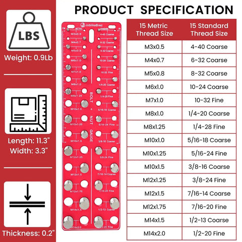 Hardcore Wall Mount Thread Checker For Nuts And Bolts, Rustproof CNC Machined Go No Go Gauge with 15 SAE and 15 Metric sizes chart