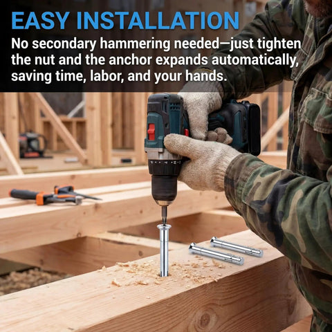 Person installing Bulk 25 Pack Three Eighths By Five Inch Flat Sleeve Anchor Zinc Plated For Heavy Duty Fastening In Masonry