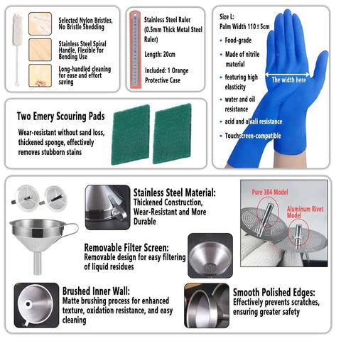 52 Pcs Resin 3D Printing Tool Kit With 304 Stainless Steel Filter Funnel Silicone Pad Scraper Tweezers And Cleaning Tools For Post Processing Model Removal Resin Recycling And Cleanup All In One Must Have components including gloves and emery pads.
