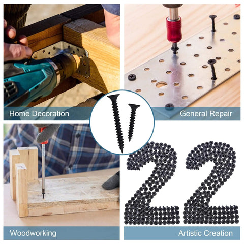 Six Size Black Wood Screws Kit With 209 Pieces For Wood And Drywall Projects in various applications