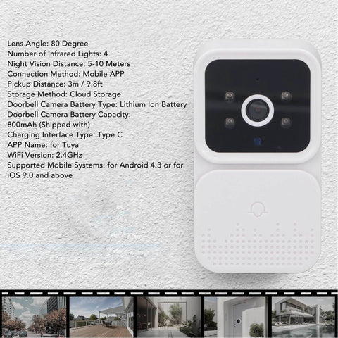 1080P Smart Doorbell Camera With PIR Human Detection And Night Vision And Two Way Audio For Android And Mac OS X Remote Video Calls Cloud Storage Wide Angle View Easy Home Security Upgrade.
