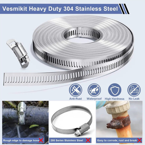 DIY Stainless Steel Hose Clamp Kit With 50 Ft Metal Strap Roll And 24 Fasteners for versatile repairs and projects.