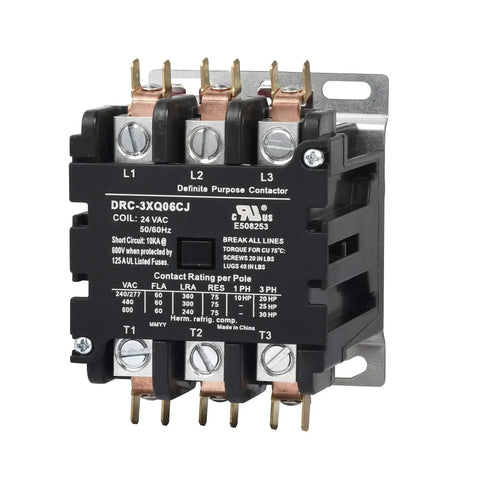 Beefy 60 Amp 3 Pole 120V Contactor For HVAC Setups With A2L Compliance And UL Recognized Status, 42EF35AF Equivalent, front view