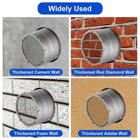 Dry Core Drill Bit Set For Concrete, 6 Piece Kit With core bits shown in cement, brick, foam, adobe walls.