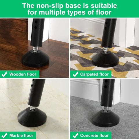 Security Bar And Sliding Glass Door Lock Adjustable Door Jammer With Interchangeable Caps And Rubber Tips on various floors