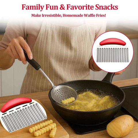 Crinkle Cutter Stainless Steel Potato Slicer For Waffle Fries And Ripple Chips, Effortlessly Cuts Potatoes Carrots Cucumbers And More