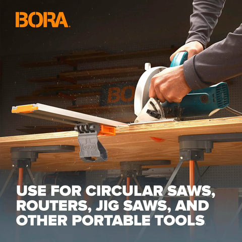 NGX 96 Inch Clamp Edge System With Quick Connect And Quick Lock Lever For Fast, Accurate Straight Cuts On Circular Saws in use.
