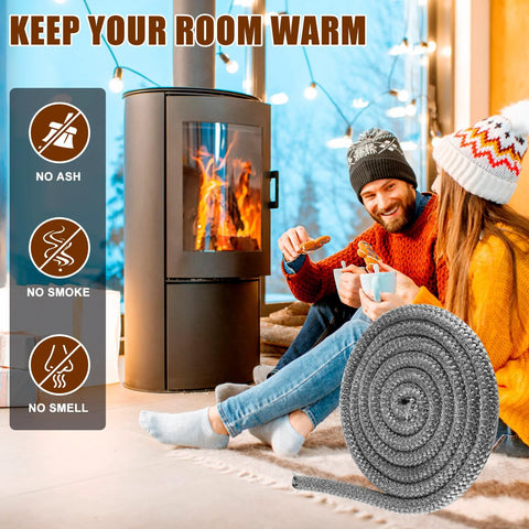 Wood stove door gasket rope, 1-inch x 98-inch fiberglass rope seal for wood stoves and fireplaces.