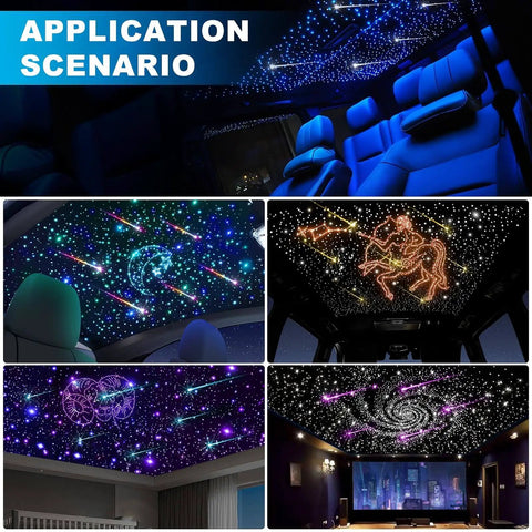Starlight Headliner Kit For Cars And Home Ceilings With Four Color Twinkle And Meteor Fiber Optic Lights in various settings