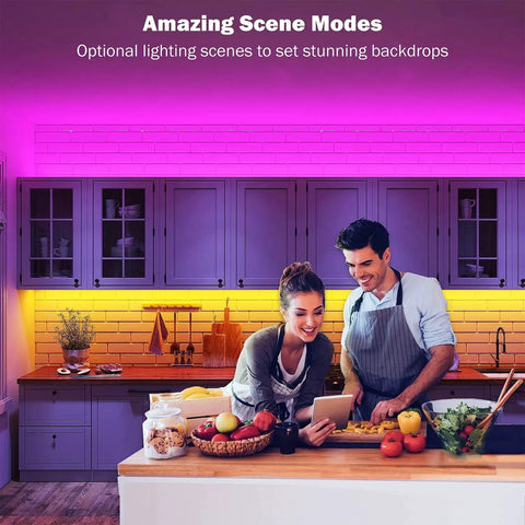 RGB LED Strip Lights 100 Ft Bluetooth Remote App Music Sync For Bedroom Decor illuminating kitchen cabinets