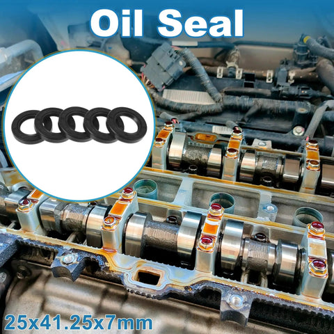 Image of TC Rotary Shaft Oil Seal 25x41.25x7mm High Pressure Nitrile Rubber Black 5 Pack next to machine engine components.