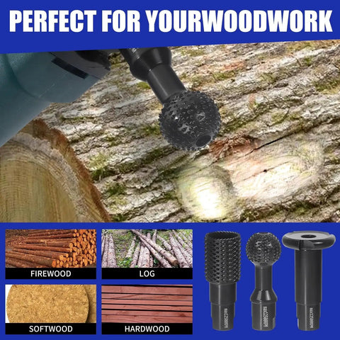 3 Piece Pro Grade Upgraded Wood Grinder Ball Gouge Set With 5/8-11 Threads For 4.5 And 5 Inch Angle Grinders in use on wood