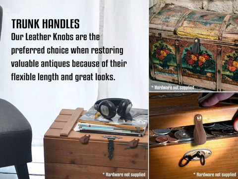 Trunks with Plain Black Leather Drawer Pulls from 5 Pack Top Grain Leather With Sealed Pores Handmade Child Safe Furniture Hardware.