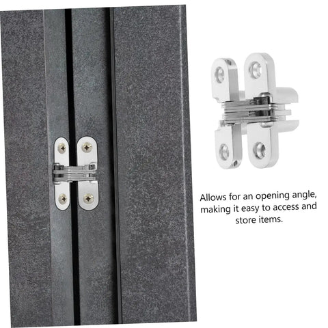 Invisible Folding Door Hinge Kit For Secret Doors Easy To Install Cross Hidden Hinges Dope Sturdy Alloy Construction Hidden Hardware shown installed in door close-up
