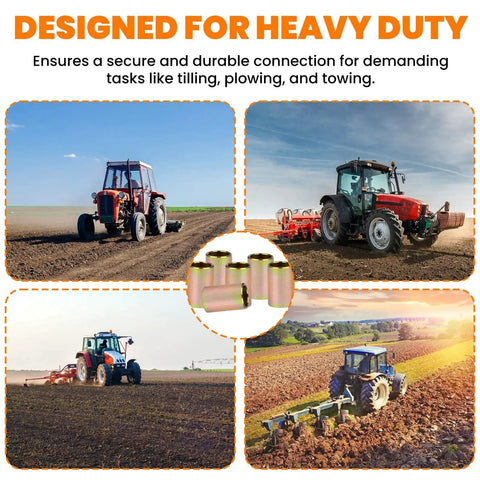 Image showing Six Pack Universal Lower Lift Arm Bushings For Cat II To I Hitch Systems in use on tractors for secure connections.