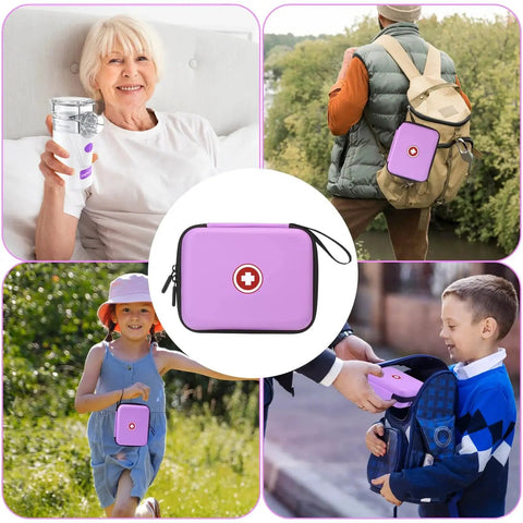 Portable Nebulizer Case For Travel Medical Kit in use during travel and outdoor activities, purple hard shell bag