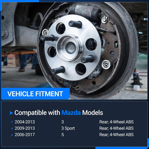 Rear Wheel Bearing And Hub Assembly 5 Lug With ABS 4 Wheel For Mazda 3 2004 To 2013 And Mazda 3 Sport 2009 To 2013 And Mazda 5 2006 To 2017 installed