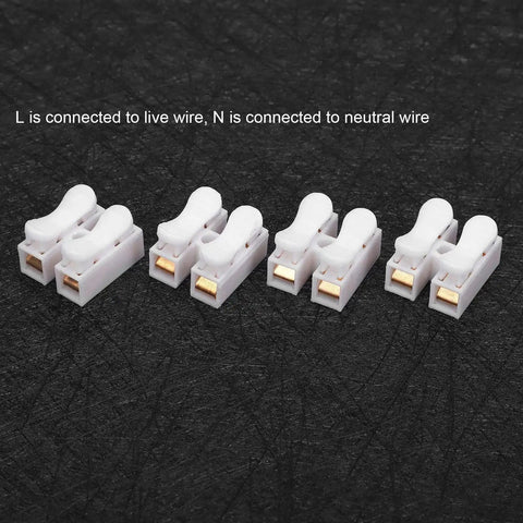 500 Pack 2 Pin 10A 220V Push Wire Connectors Quick Connect Spring Terminal Blocks, white PVC, for LED strip lights DIY projects