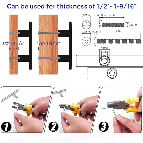 Installation guide for 30 Pack Curved Cabinet Pulls Matte Black Arch Kitchen Drawer Handles 5-3/16 Inch Length, showing tool use and measurements.
