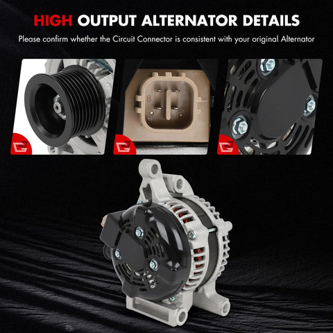 Heavy Duty 150A 12V Alternator For Toyota Tundra 5.7L 2007 2021, close-up view showing various parts and connector