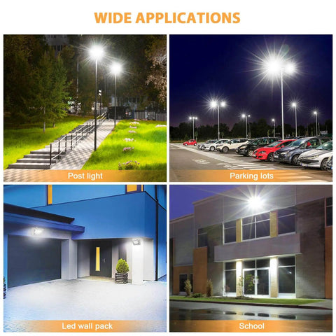 Collage showing wide applications of Two Pack Dusk To Dawn Outdoor Light Sensor Switch 120-277V Photocell UL Listed in various settings.