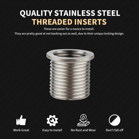 Stainless steel threaded insert from Thread Repair Kit M10X1.0X12.7MM With Stainless Steel Inserts And HSS Drill Tap Counterbore And Installation Driver Includes Ten Inserts For Stronger Internal Threads And Durable Repairs.