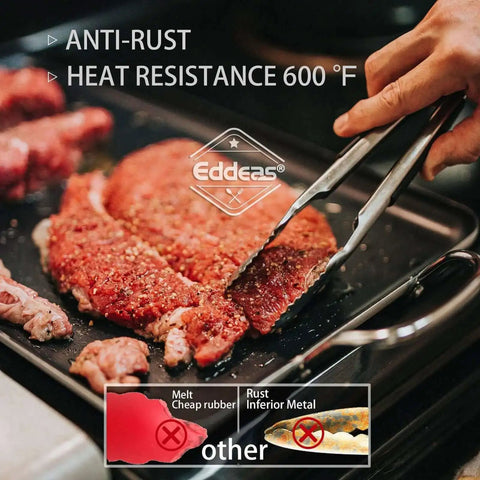 Heavy Duty Stainless Steel Kitchen Tongs Set Of 3 7 Inch 9 Inch And 12 Inch Heat Resistant To 600 Degrees on grill with meat