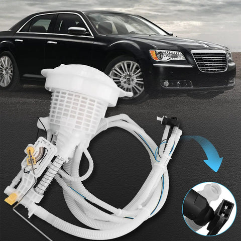 Drop In Ready Fuel Pump Assembly For Chrysler 300 2005 To 2018 displayed on a textured background with car image